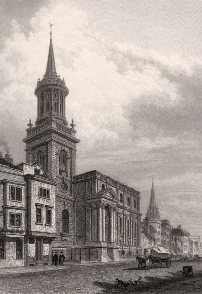 All Saints Church, Oxford, by John Le Keux 1837 old antique print picture